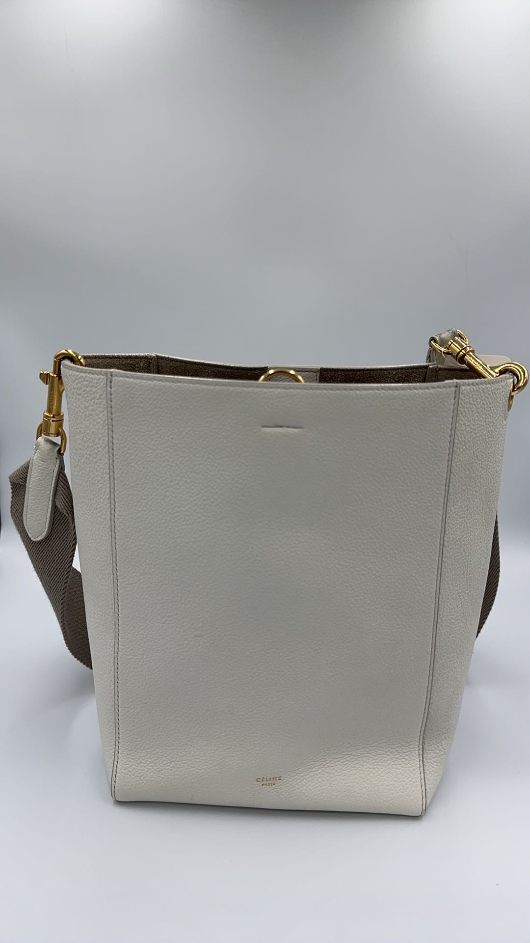 CELINE セリーヌ サングル バケット レザー ショルダーバッグ ホワイト 白 ストラップ付き レイディース 中古
